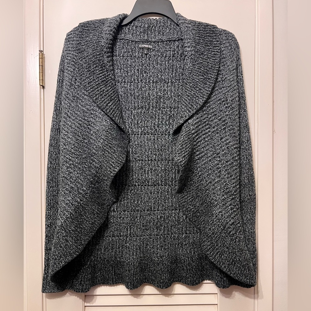 Express Open Front Drape Ruffle Bolero Long Sleeve Gray Sweater